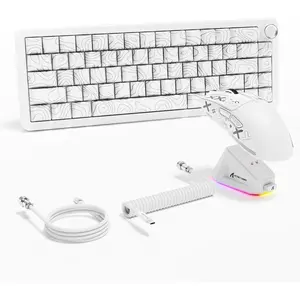 X11 & X65 PRO HE Rapid Trigger Hall Effect Keyboard,60%  Keyboard 8K Polling Rate RGB Hot Swap, Gaming Mice with  Dock 22K DPI,BT/2.4Ghz/Wired,Coiled -White