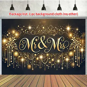 1pc 100% Polyester Mr & Mrs Printed Photography Backdrop - Outdoor Banners, Home & Garden Party Decorations, Holiday & Birthday Wall Hanging Sign