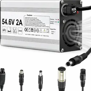 54.6V 2A Replacement Charger for 48V Lithium-Ion & Lithium Rechargeable Batteries, Compatible with E-Bikes, Electric Scooters, Hoverboards, Includes 6 Connectors, Lithium Rechargeable Battery