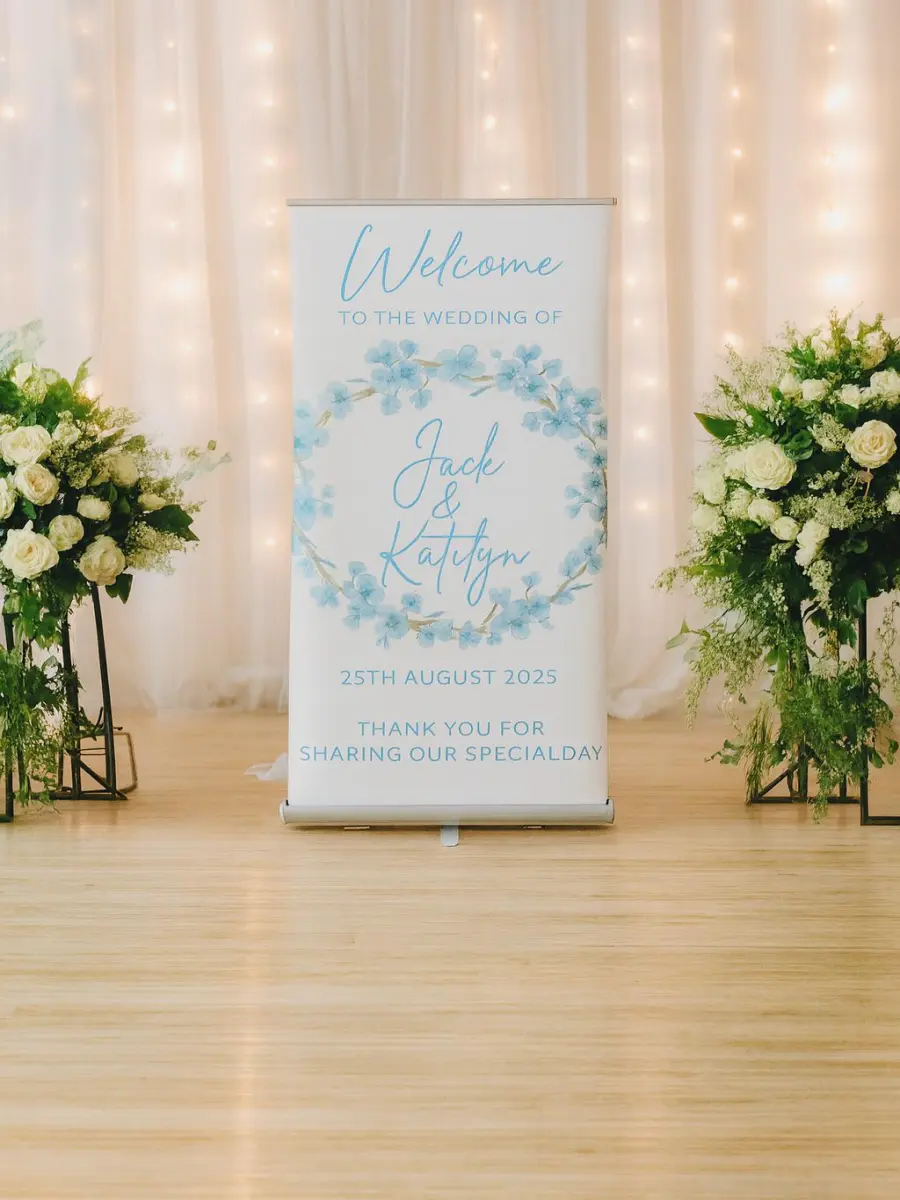 Custom Wedding Welcome Banner | Floral Photo Banner with Names a Date | Personalized Wedding Sign | Multiple Sizes & Horizontal/Vertical Opt