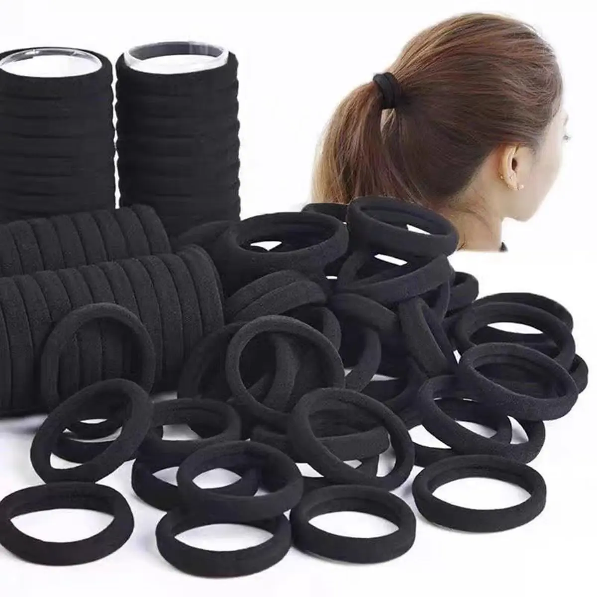 100PCS Black Hair Ties for Women Girls, Seamless Thick Black Hair Band, Elastic Hair Ties No Damage Ponytail Holder for Everyday Use, gift