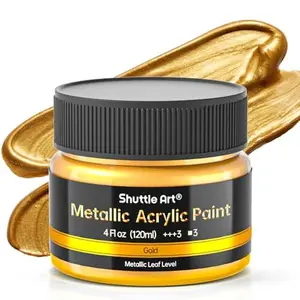 Shuttle Art Metallic Gold Acrylic Paint, 4 oz (120 ml) Gold Leaf Paint, Non Toxic, Non Fading Gold Paint for Crafts, Metal, Wood, Clay, Ceramic, Canvas, Furniture