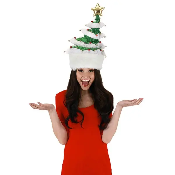White Springy Christmas Tree Plush Costume Hat