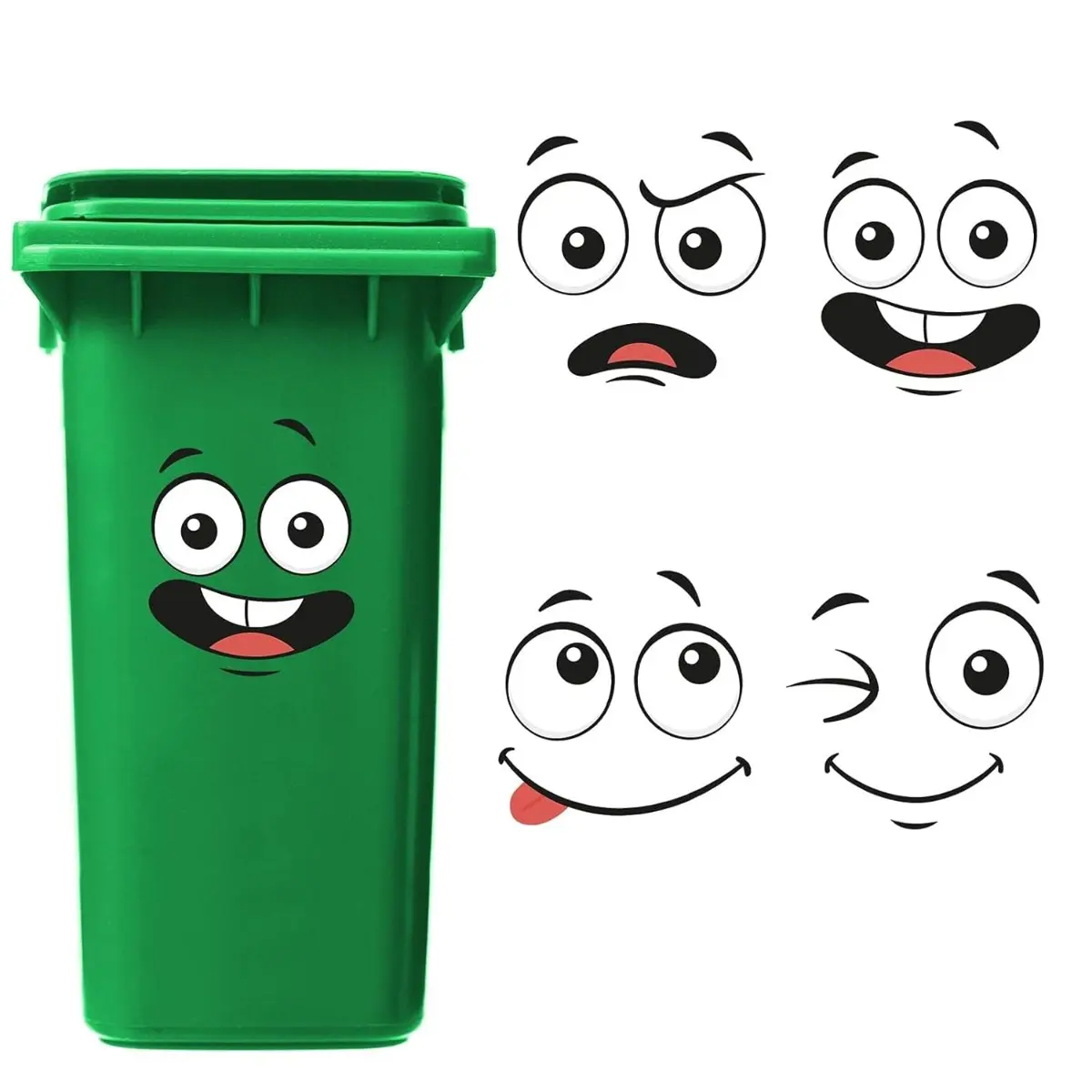 Cartoon Face Decorative Stickers (4 Sheets/Set) - PVC, Self-Adhesive, Easy-Remove, Glossy Finish, Adhesive Film Fridge Stickers, Plastic Surface Compatible, Home Decor for Trash Can, Wall, Refrigerator