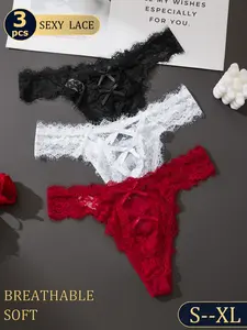 Women's Floral Lace Panty Set, Fit, Stretchy, Backless Bow Design, Elastic Waistband, Hollow Out Breathable Floral Pattern, Perfect Gift