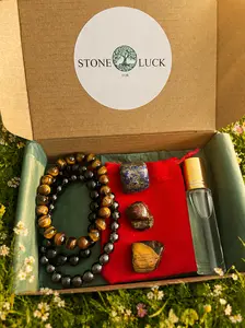 Men’s Natural Crystal Bracelet Set, Gift Box with Perfume Oil, Birthday Gift for Him