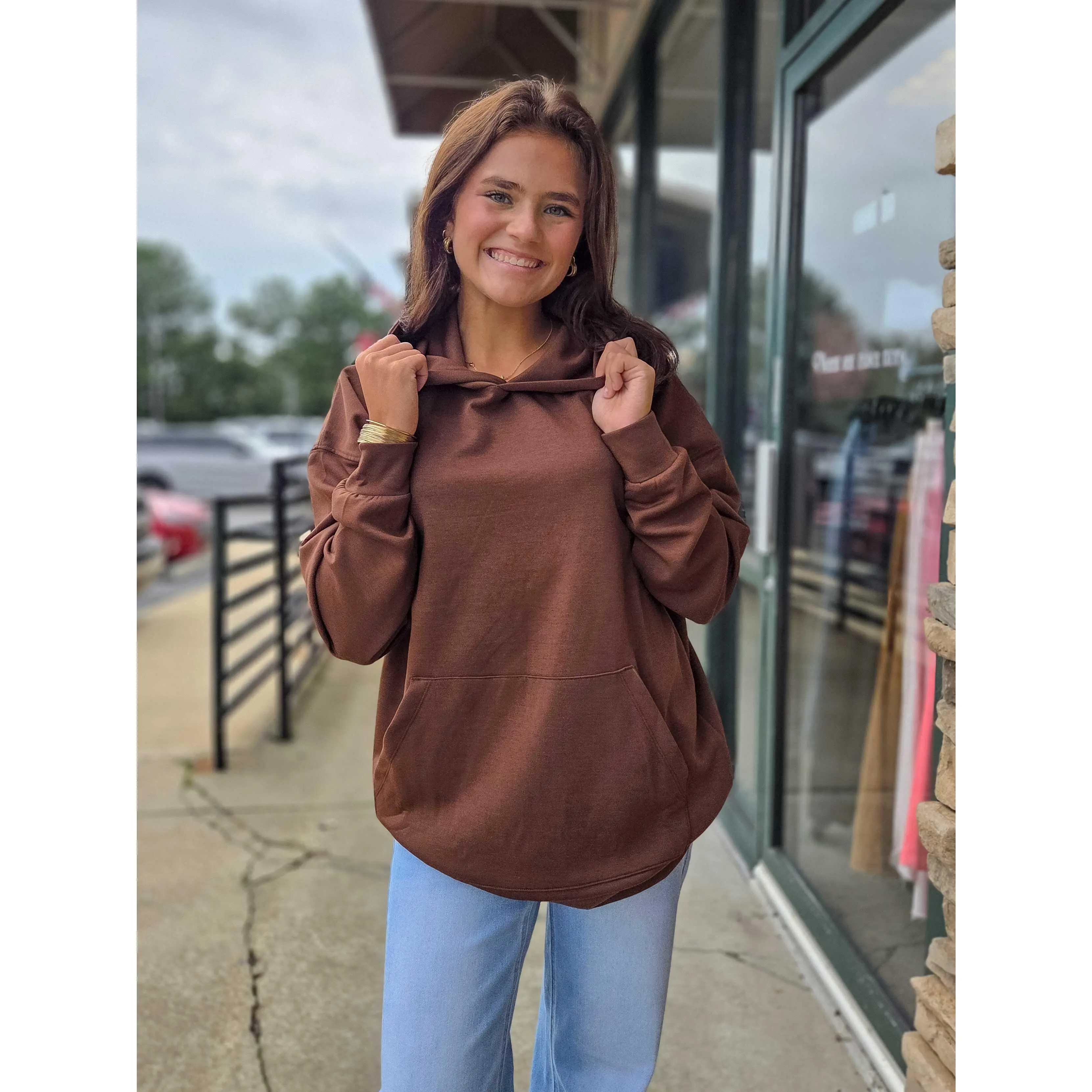 Women's Oversized Stretchy Pullover Hoodie - Soft Basic Style Essential Fabric Casual Sweatshirt with Kangaroo Pocket, Everyday Cozy, Available in Red, Brown, Heather Gray, Mauve, Lightweight