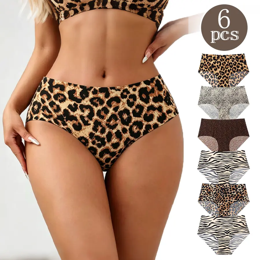 Quietlake Women's Floral Heart Leopard Print Underwear Set, Lingerie, 6/12 Pieces, Casual Fitted Design, All Seasons Comfortable Panties
