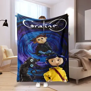 The Coraline themed printed flannel blanket is suitable for travel, camping and napping in all seasons and is a unique holiday gift choice.
