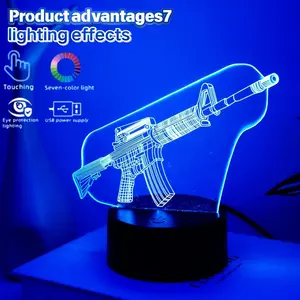 Modern Creative Gun LED Table Lamp, 7 Color Touch Night Light, USB Powered, Acrylic Desk Lamp, Bedroom Atmosphere Decor, Bedside Lamp