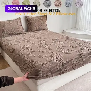 Fashion Butterfly Jacquard Bed Sheet Set, Hotel Style Bedding, Soft Velvet Fabric, Breathable, King/queen Size, Includes 1 Bed Sheet and 2 Pillowcases, Bedsheet Set #GLOBAL PICKS