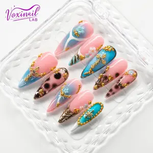 Voxinail Lab | Ethereal Garden | Handmade Pastel Stiletto Press-On Nails | Acrylic, Reusable, Long-Lasting