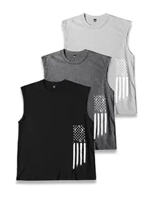 Men’s 3-Pack Lightweight Sleeveless Tank Tops for Summer, American Flag Print — Fashionable Casual Wear for Daily Use, Vacations, Sports Outings, Fishing, Basketball, Camping, and Gym Workouts; Great Gift for Boyfriend or Husband