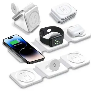 3 in 1 Foldable Magnetic Wireless Charger, 15W Fast Charging Station, Charging Dock, Portable USB-Type-C Connector Charger for Travel, Tourism, Wearable