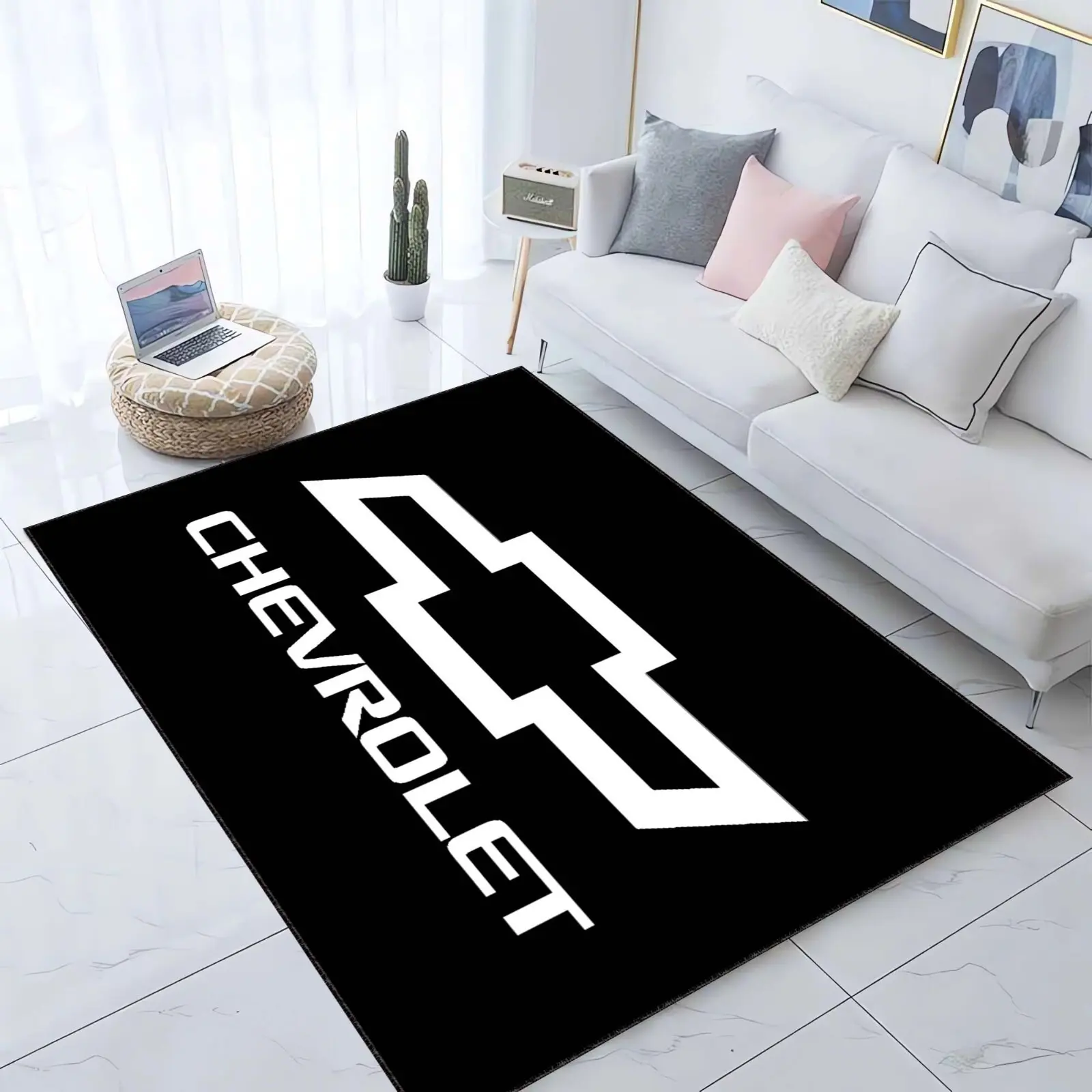 Chevrolet Logo Themed Area Rug - USA Car Symbol Decorative Textile for Household Soft Furnishings