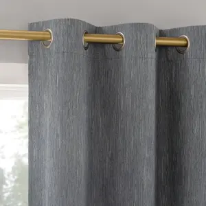 2pc 37"x96" Sun Zero Halleck Vertical Strie 100% Blackout Grommet Curtain Panel Pair Slate Blue: Modern, Energy Efficient, Noise Reduction