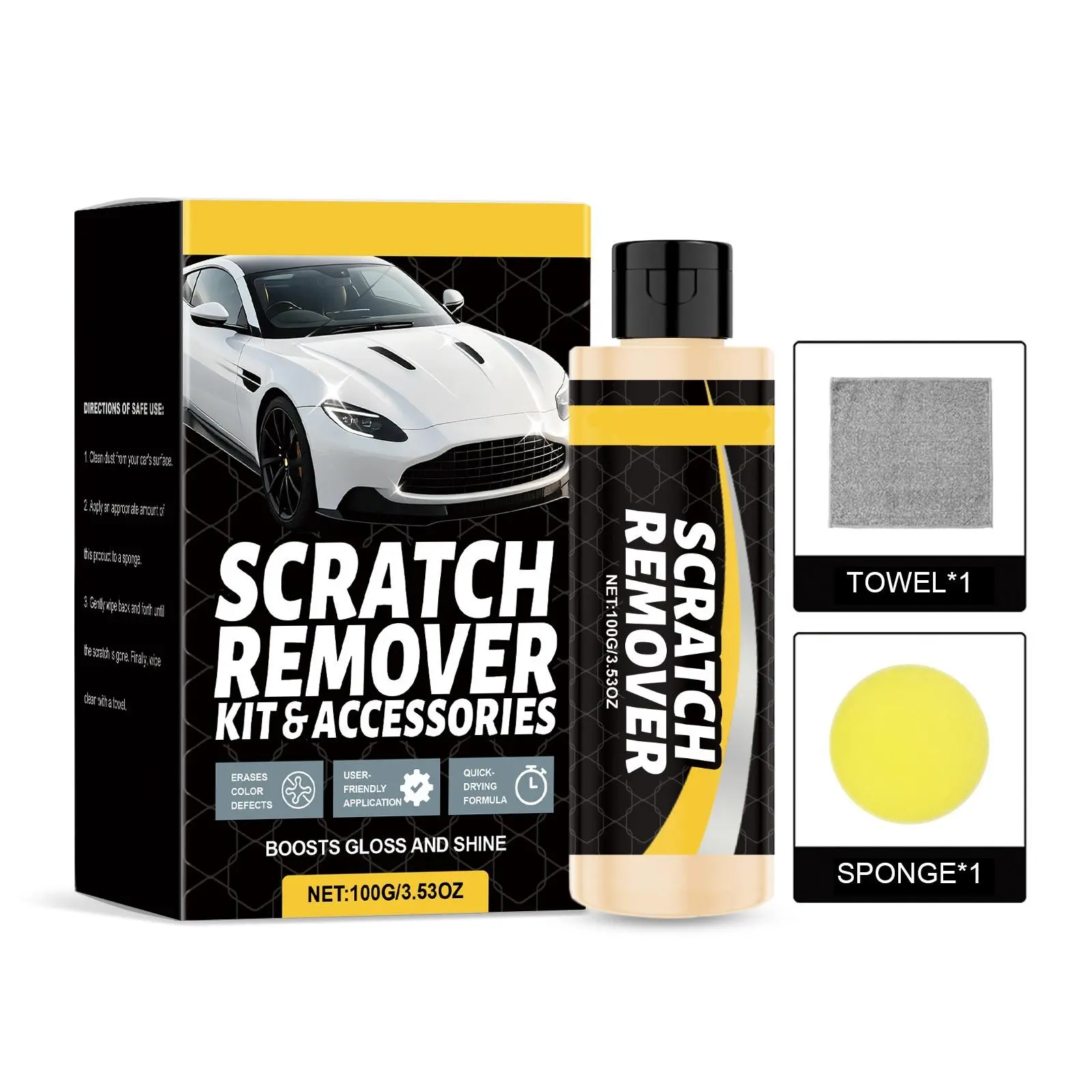 Complete Car Scratch Care Restorer Kit - High-Quality Safe Ingredients Liquid, Multi-Surface Paint Repair Cream & Exterior Wax Polishing Solution, Non-Greasy Vehicle Detailing Surface Cleaner for Smooth Shine