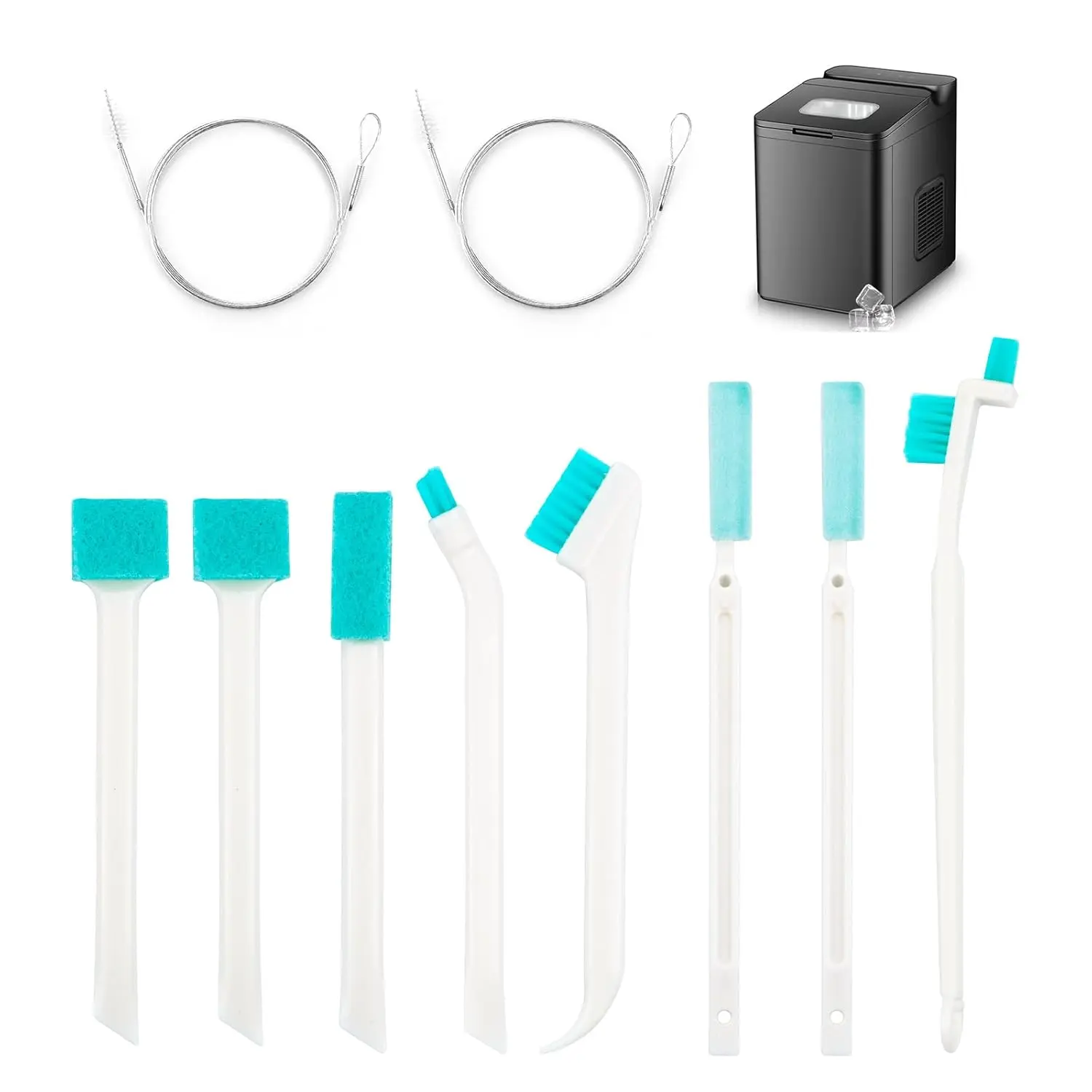 10 count Ice Machine Cleaner Brush Set - Includes 2 Extra-Long Straw Cleaner Brush & 8 Crevice Brushes for Deep Cleaning,  Companion for Ice Maker Cleaner Tablets (White)