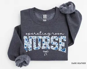 Operating Room Nurse Sweatshirt / Short Sleeve T-SHIRT , OR Nurse, Floral Operating Room Nurse Gift, Blue Toile OR Nurse, Crewneck Hoodie