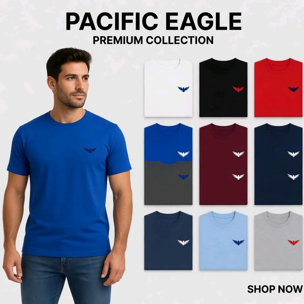 5 Pack Pacific Eagle Premium Collection Men's T-Shirts Cotton Classic Crew Neck Menswear