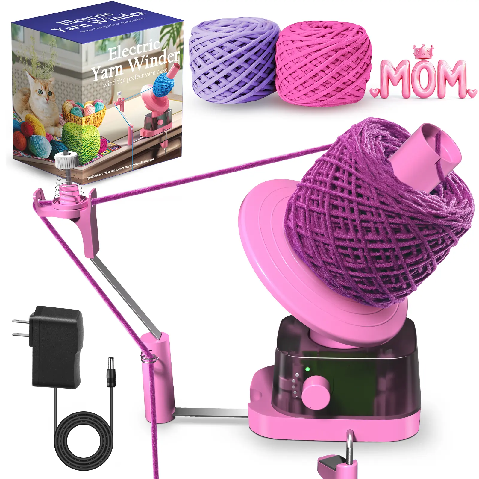 Electric Yarn Ball Winder, 13 oz Dual-Strong Tension Knit Spinner with Anti-Slip Bottom, Auto Shut Off Function, Detachable Parts, Automatic Weaving Cake Roller for Crocheting, Ideal Gift for Beginners and Experts (Valentine's Day, Christmas), Mother's Da