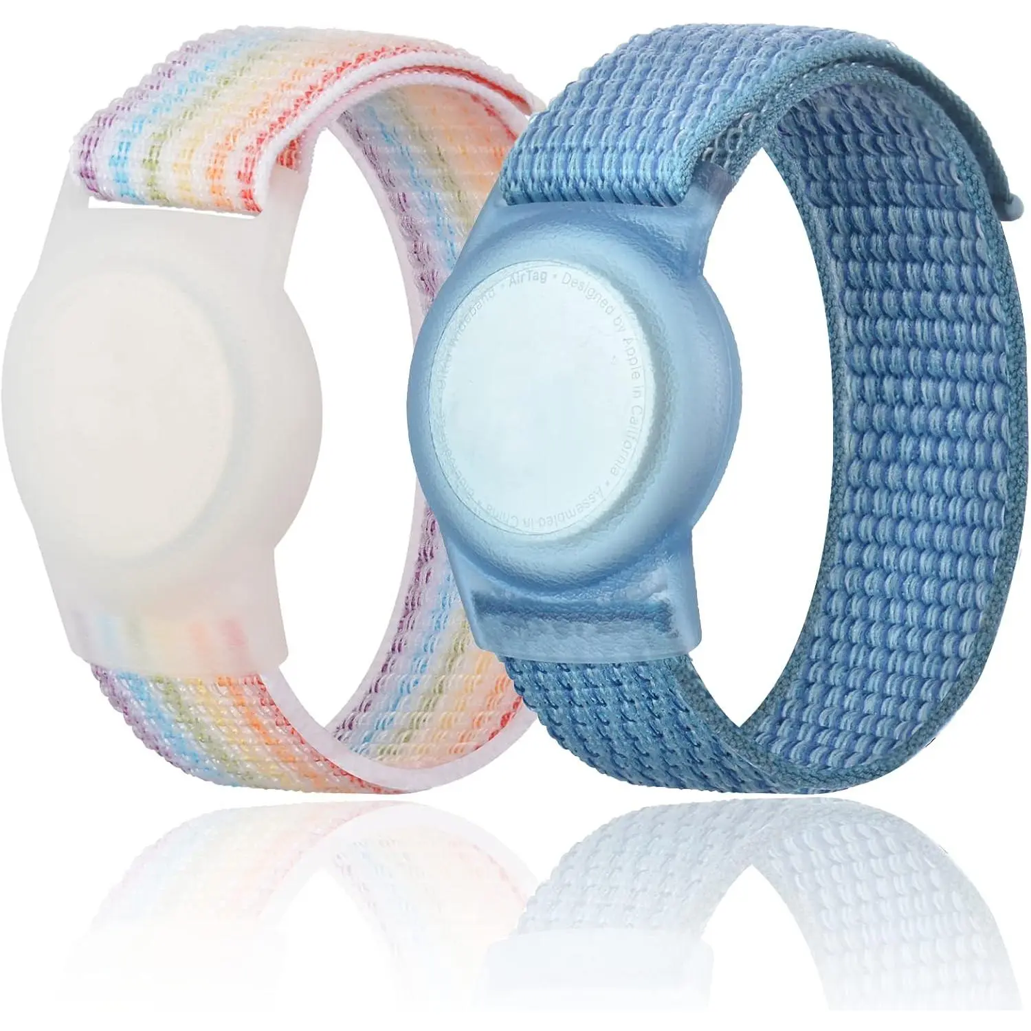 X-WBA01  Kids Wristband Compatible with Apple AirTag, Protective Case for Air Tag GPS Tracker Holder with Nylon Bracelet, Adjustable Anti Lost Watch Band for Toddler Child Elder(Rainbow A & Blue)