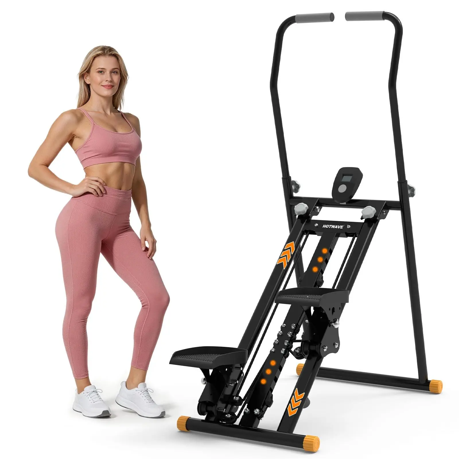 HOTWAVE Stair Stepper & Vertical Climber, Foldable Steel Home Workout Machine with 6-Level Resistance and Handlebar, Quiet, 350 LBS Capacity, Fitness Stepper Machine, Foldable Fitness Equipment, Workout Equipment Stepper