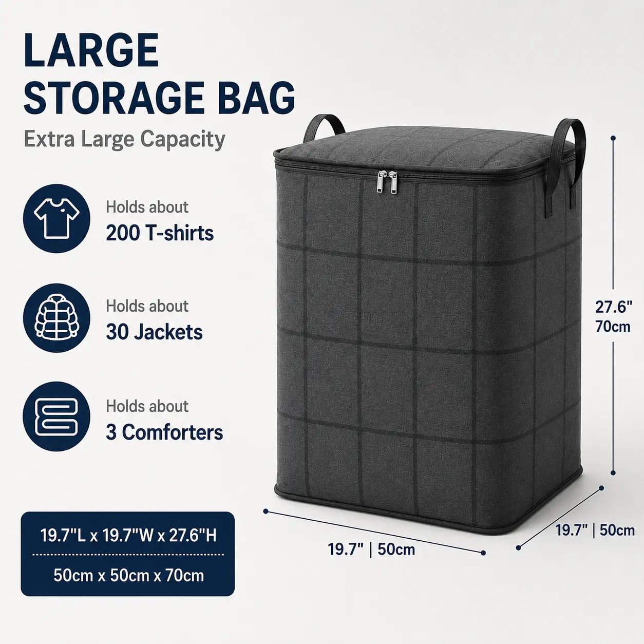 Extra Large Moving Bags with Zipper, Foldable Fabric Storage Organizer for Clothes, Blankets, Comforters, Bedding and Sweaters, Closet, Bedroom and Moving Day Use
