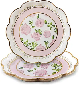 Kate Aspen 48 Pcs Pink Tea Time Whimsy Paper Plates, 9 Inch Heavy Duty Disposable Party Plates, Party Supplies Tableware for Birthday, Wedding, Bridal Shower, Baby Shower, Anniversary Party (Bulk)