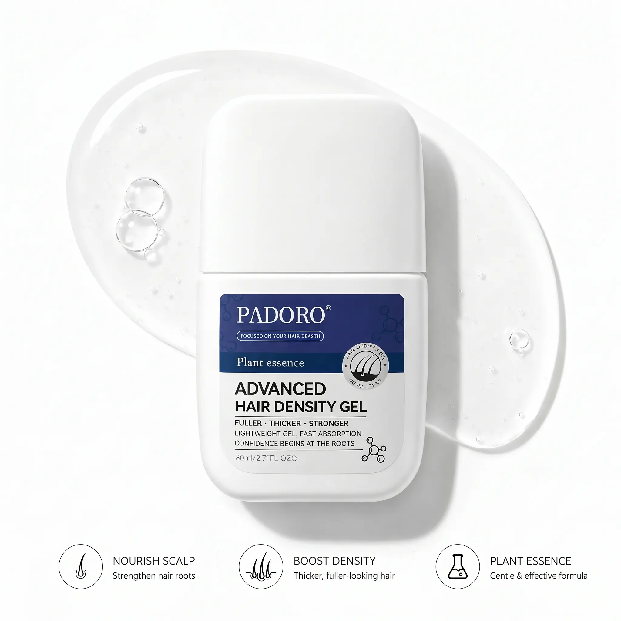 PADORO Hair Loss Prevention Serum gel for Hair Loss Treatments Men Women, Organic Rosemary Oil Biotin Collagen Complex for Thicker Fuller Longer Hair, Fortifying Scalp Revitalizing Treatment Accelerator for Thinning Hair & Scalp Coverage