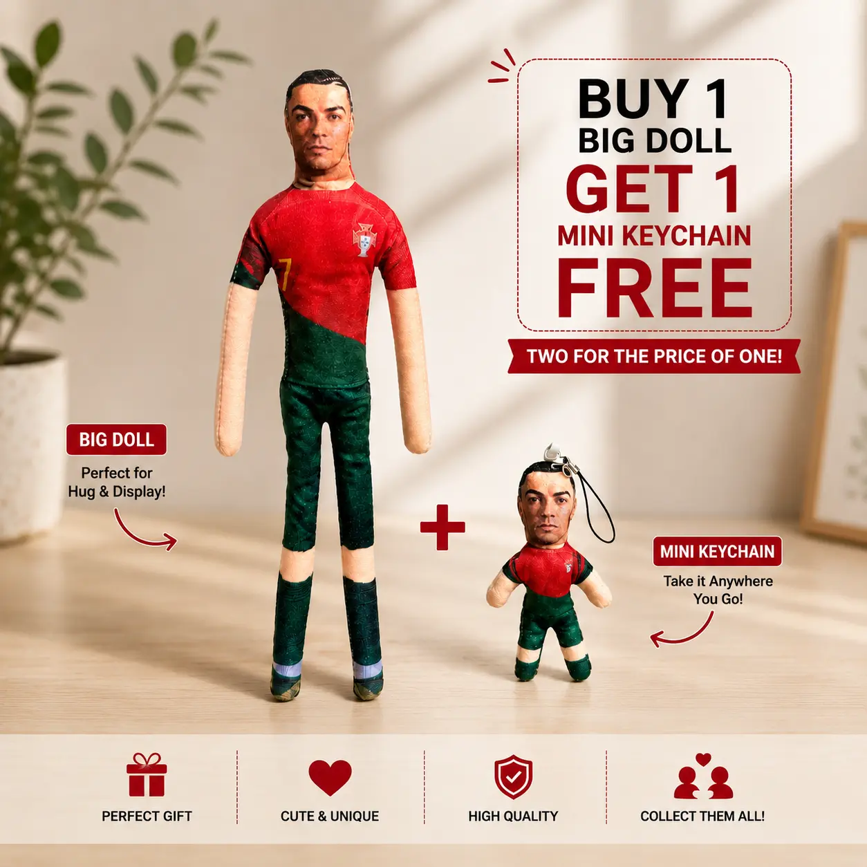 [BUY 1 GET 1 FREE] Soccer Player Plush Doll & Keychain Set, Poseable FootballFigure, Funny Party Favor, Cute Decor Gift for FamilyGatherings & Soccer Fans