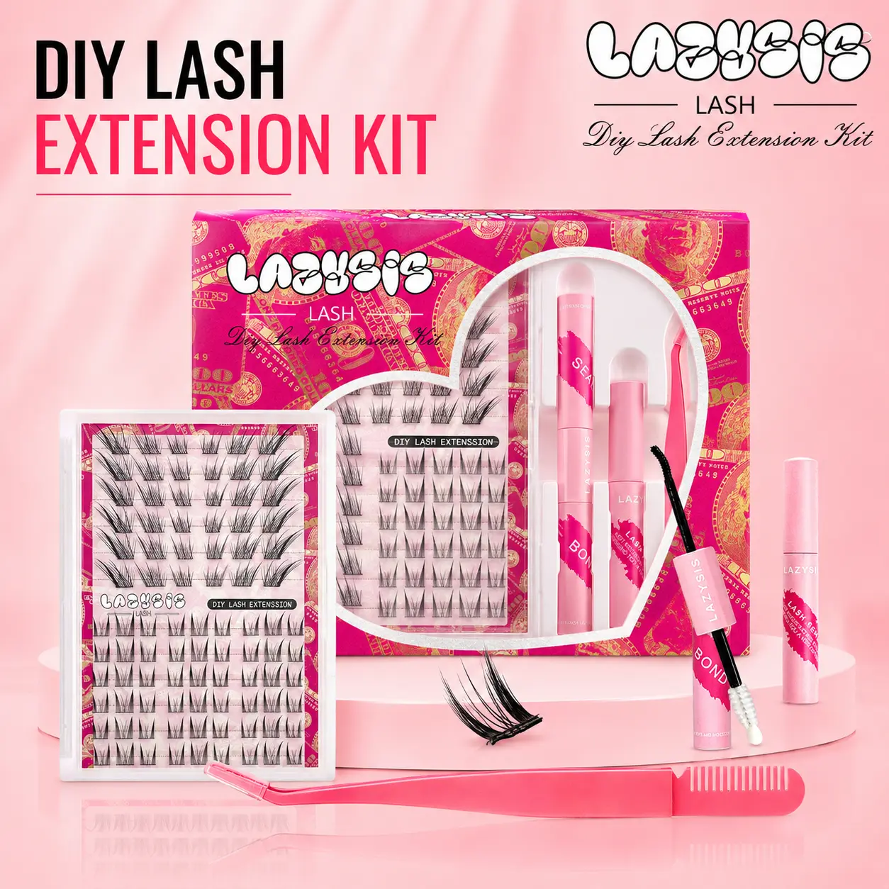Lazysis Cat Eye Foxy Mixed DIY Lash Extension Kit, Wispy Cluster Lashes with Natural Look, Easy to Apply Long Lasting Lightweight Lash Extensions, Soft Fluffy Invisible Band Eyelashes for Lifted Fox Eye Glam Makeup outdoorfun