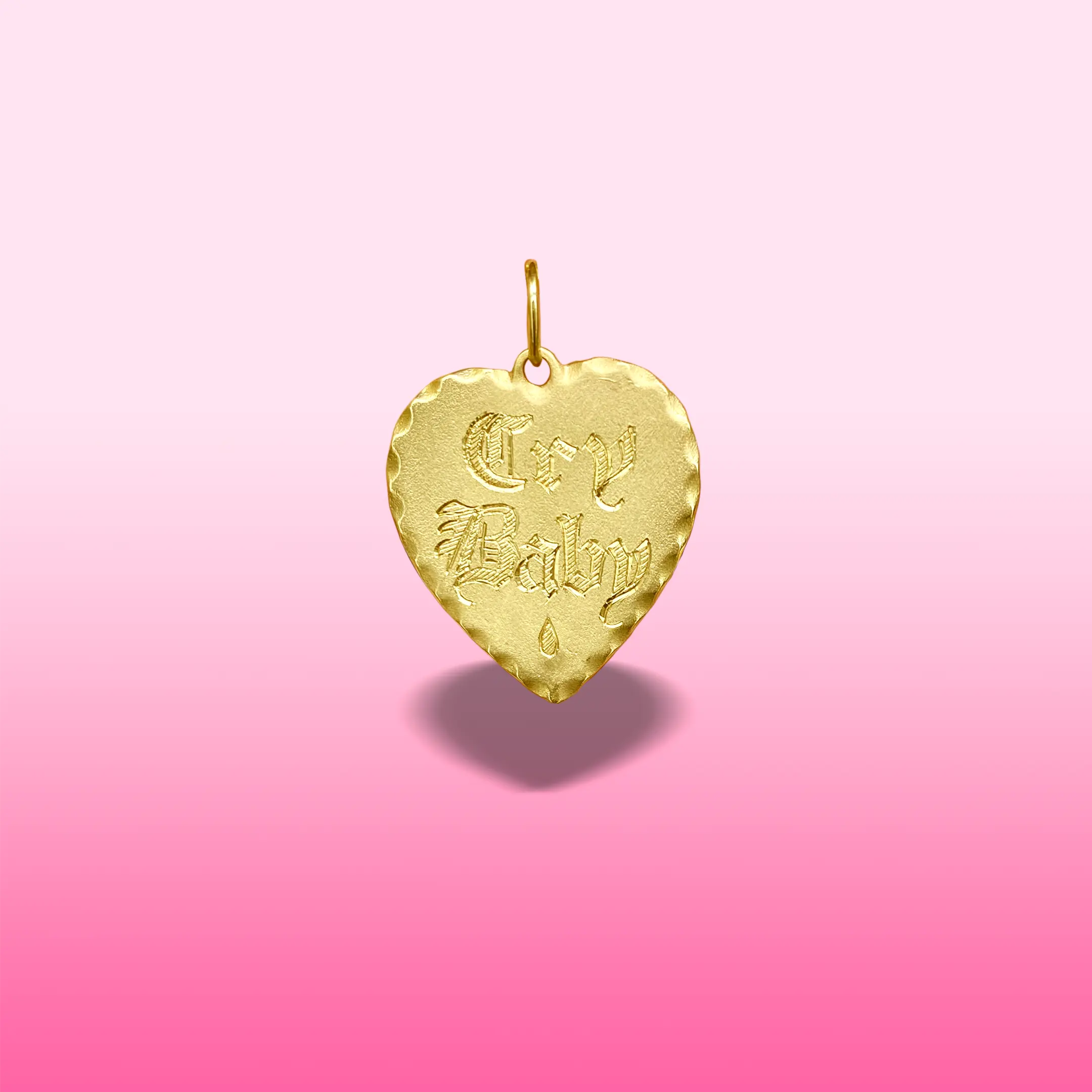 cry baby old english hand engraved heart pendant