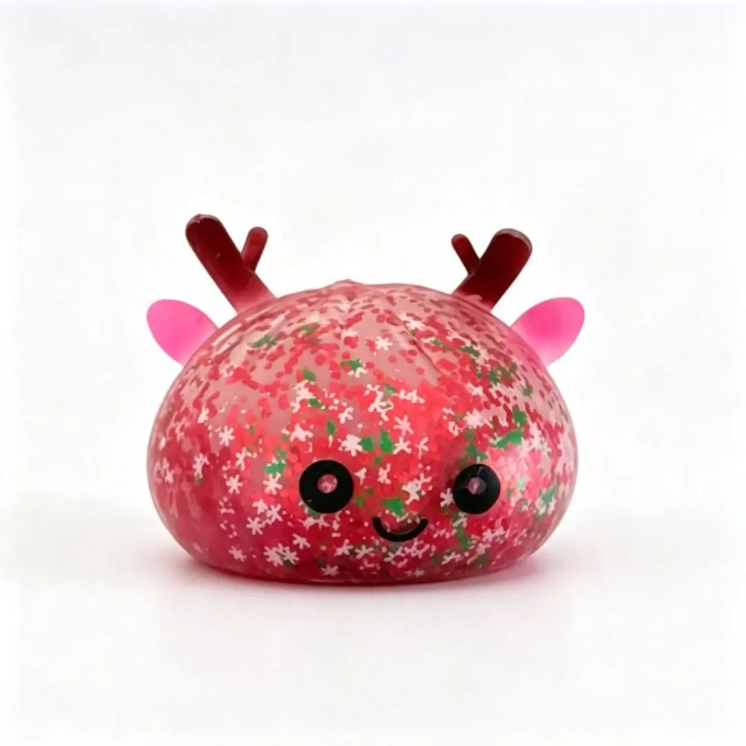 Christmas Glitter Jelly Squishy Toy, Cute Reindeer Squeeze Toy, Soft Holiday Stress Relief Toy, Sparkly Sensory Toy for Kids Gifts, Stocking Stuffers, Party Favors