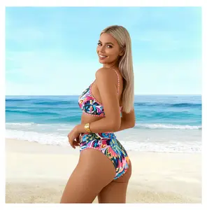Women's Bikini Swimsuit Colorful Leaf Print Two Piece Bathing Suit Tropical Triangle Bikini Sets for Women Summer Beach Vacation Flattering Swimwear