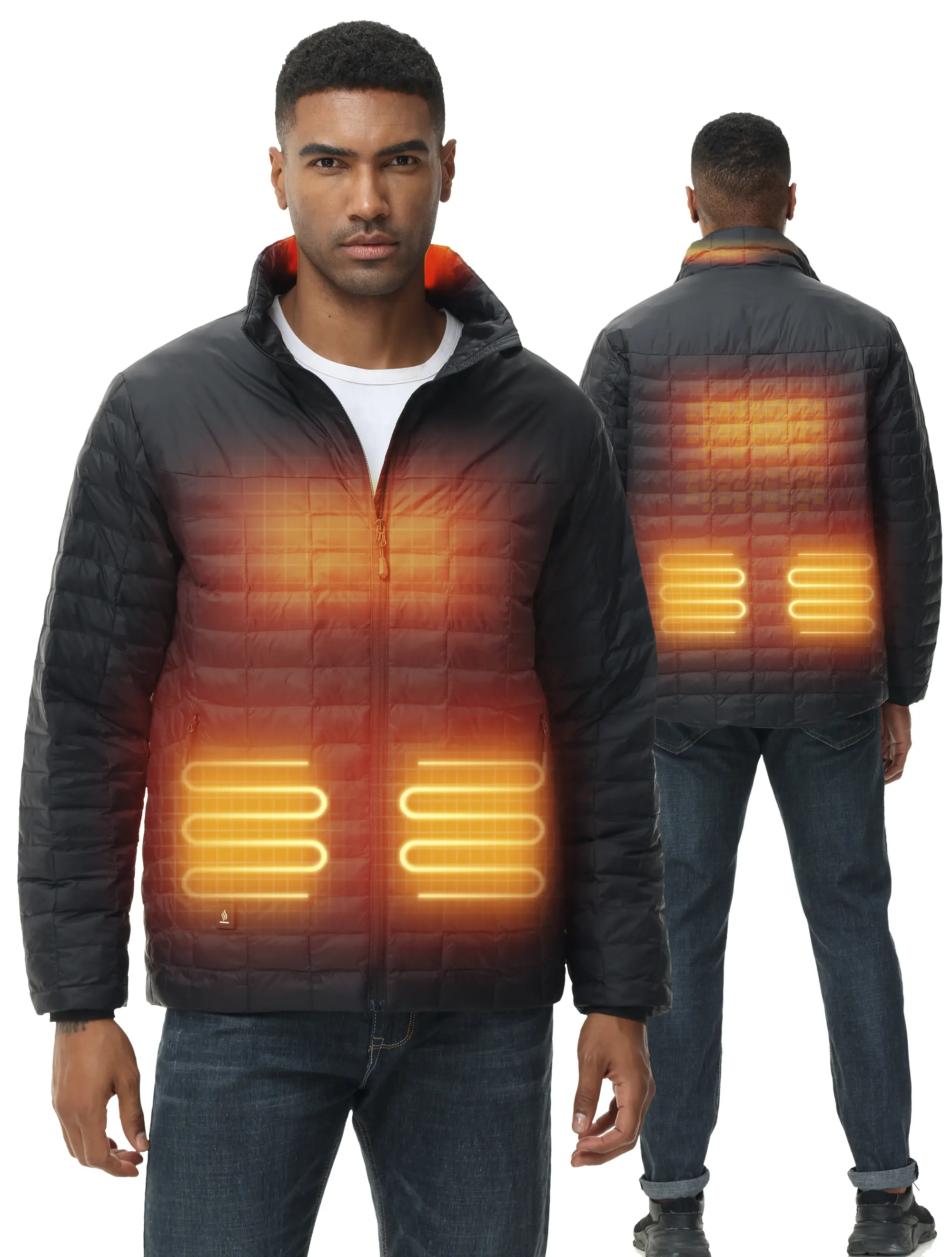 Heated Jackets for Men with Rechargeable 7.4V Battery Pack Outdoor Winter Electric Heating Coat, Black-02
