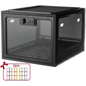 Combination Lock Boxes for Personal Items, Lockable Storage Box for Office Locker/School/Medicine/Snacks/Phone Jail/Electronics/Home, 1 Pack Black