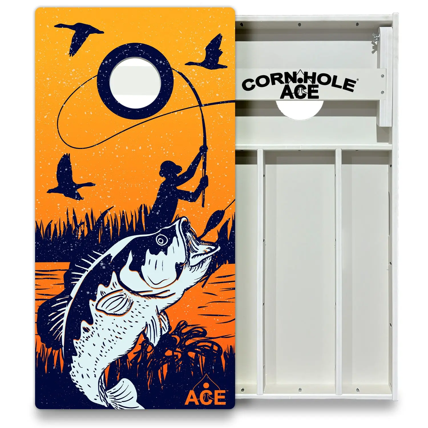 Bass Fishing at Sunset Cornhole Board Set | All Weather