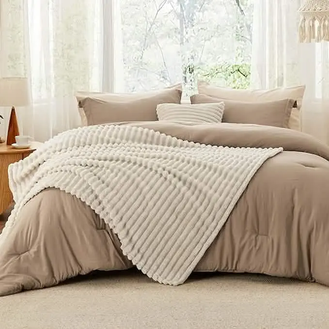 7-Piece Comforter Set - Full/Queen/King Size, Comforter, Fitted Sheet Set, Pillowcases, Shams, Breathable Lightweight All-Season, Machine Washable Home Decor Essential,back to school,back to school shopping
