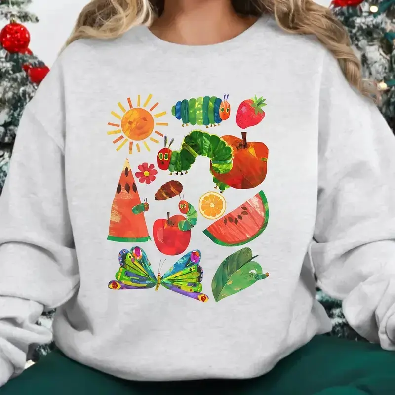 Gildan Hungry Caterpillar Back To School Sweatshirt, Vintage Teacher Sweatshirt, Children's Book Lover Sweater, Cute Teacher Life Fall Outfit Gift