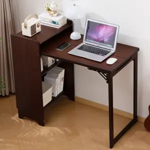 Bamboo Foldable Desk,Hidden Desk with Storage,Mid Century Fold Out Table for Small Spaces,Home Office and Bedroom (Walnut Brown)