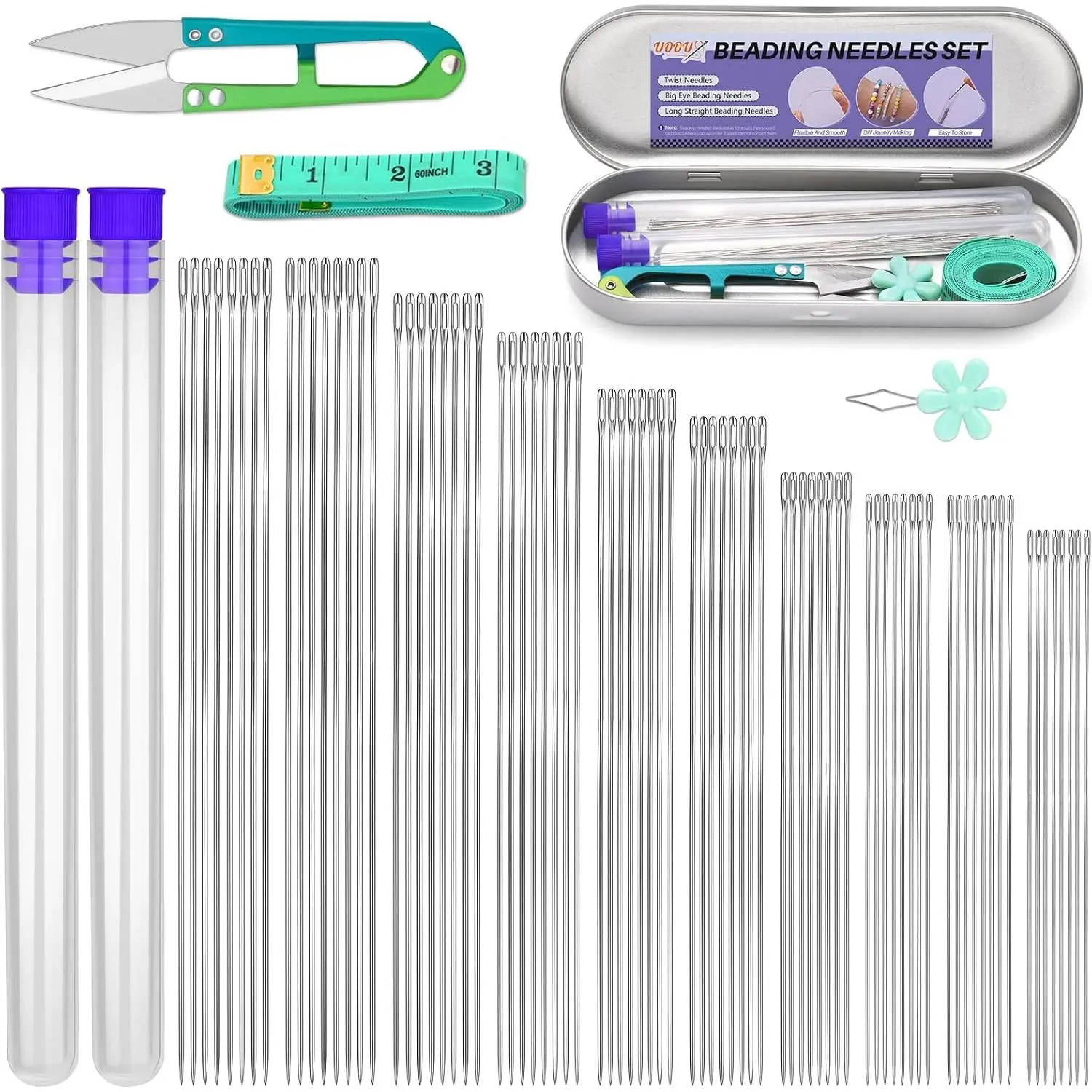 102 count Beading , 10 Sizes Bead  for  Making, 0.45mm-0.7mm Extra Straight Fine Seed Beads  for Embroidery  Making