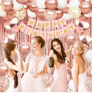 Ultimate Chic Birthday Balloon Decoration Set Blue Silver & Rose Gold Includes Foil Curtain Heart Shaped & Confetti Balloons Perfect for Surprise Parties Summer Celebrations Baby Showers