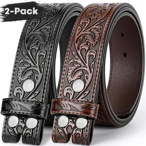 2-pack genuine leather Western belt strap for men & women-2-pack, no buckle