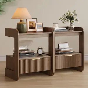 TOKSOM Modern Fluted Nightstand Set of 2 for Bedroom,Mid Century Bedside Table with Drawer & Open Shelf, Wood End Table, Farmhouse Night Stand for Home,Hallway,Office,White/Walnut/Black