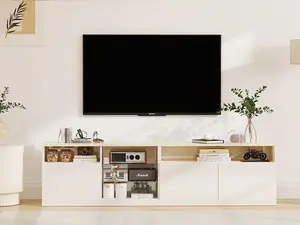 [TikTokShopBlackFriday]CANMOV 85 Inch High Gloss TV Stand with LED Lights, Modern Entertainment Center for up to 90 Inch TVs, Tall TV Console Table with Storage Cabinets for Living Room