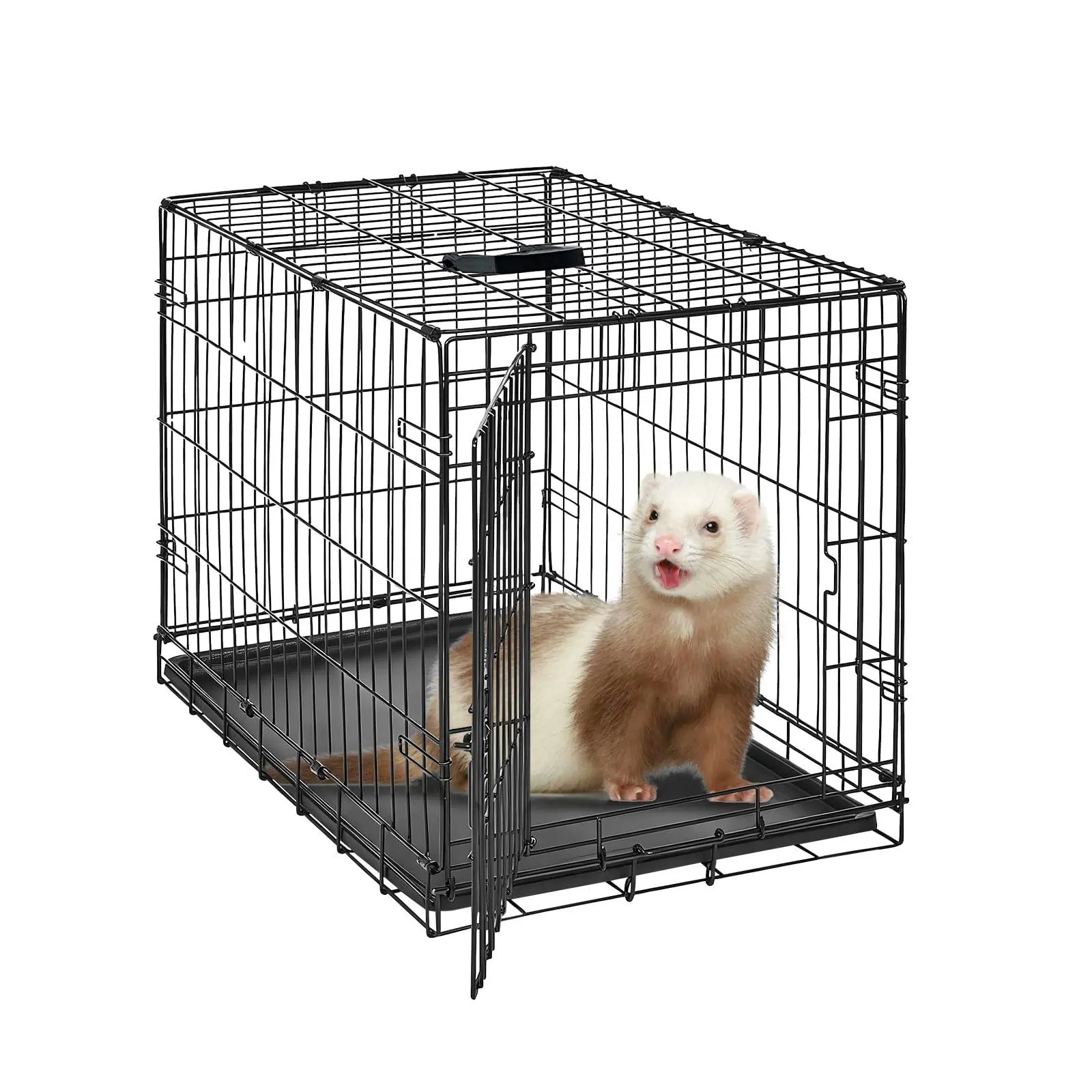 Garvee Foldable Portable Animal Enclosure Cage - 60x44x49 cm Steel Frame, Slide-Out Leak-Proof Easy-Clean Tray, Reinforced Construction, Double Door Safety Latches for Bunny, Ferret