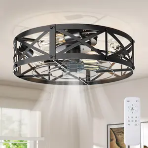 Bladeless Embedded Ceiling Fan with Lights Silent Ceiling Lamp 19 and 22 Inch Closed ABS Blades Remote Controlled Safe for Kids and Pets