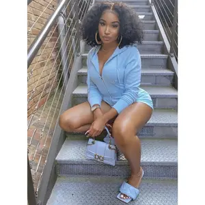 Heavenly Blue Baddie Romper - Soft Cotton Fabric, Zipper Closure, Ideal for Womenswear, Versatile Style for Everyday Wear