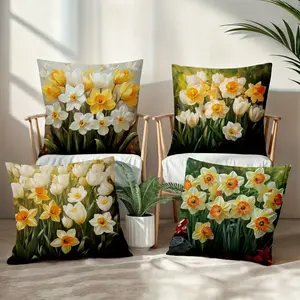4-Piece Floral Print Pillow Covers Set, 45x45cm Decorative Cushion Cases with Hidden Zipper, Indoor Outdoor Use, No Insert Included